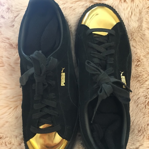 Puma Shoes - Puma black creeper sneaker with gold detail